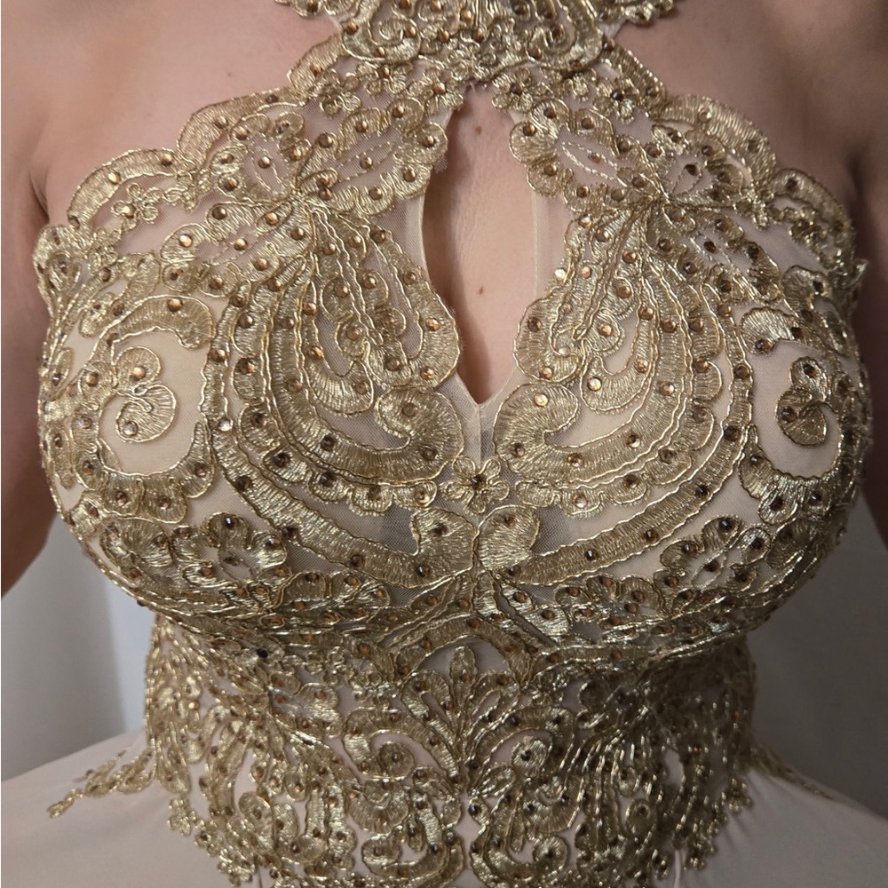 Elegant Gold Embellished Women's Dress